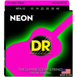   DR Струны для акустической гитары  NPA-10 Hi-Def Neon Pink K3 Coated Extra Light Acoustic Guitar String