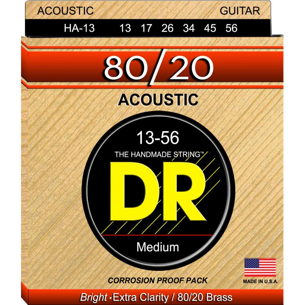 DR Струны для акустической гитары HA-13 Hi-Beam 80/20 (13-56) Medium-Heavy - зображення 1