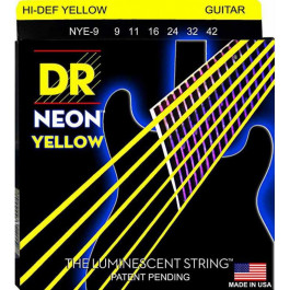 DR NYE-9 Hi-Def Neon Yellow K3 Coated Light Electric Guitar Strings 9/42