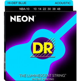 DR NBA-10 Hi-Def Neon Blue K3 Coated Extra Light Acoustic Guitar Strings 10/48