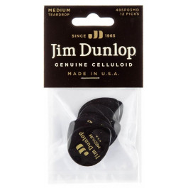 Dunlop Медиаторы 485P03MD Genuine Celluloid Teardrop Black Medium Player's Pack (12 шт.)