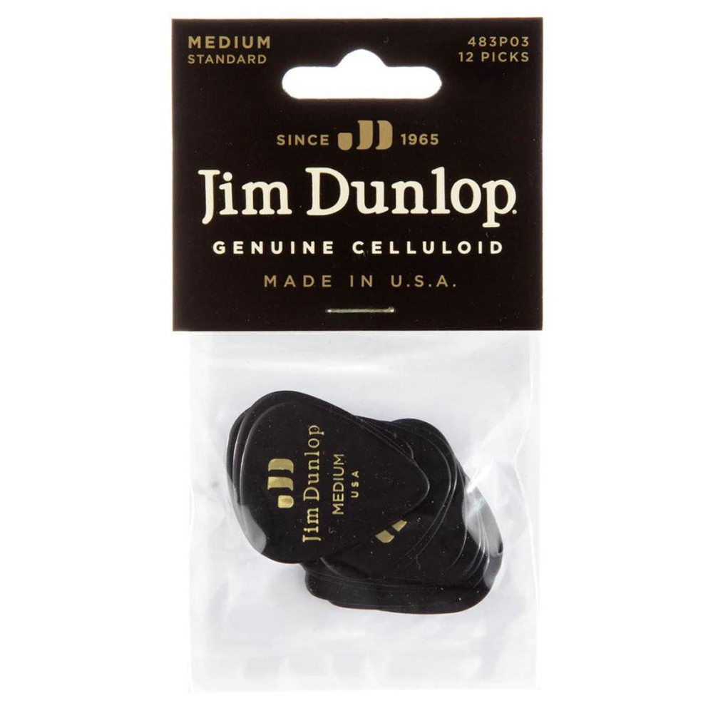 Dunlop Медиаторы 483P03MD Genuine Celluloid Black Medium Player's Pack (12 шт.) - зображення 1