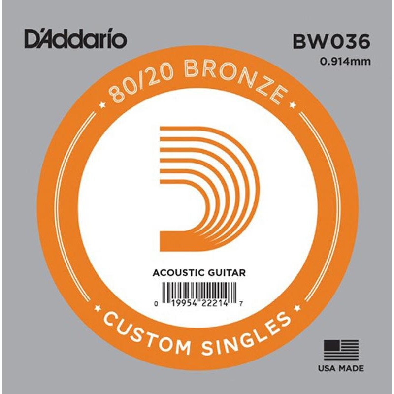 D'Addario Струна BW036 80/20 Bronze .036 - зображення 1