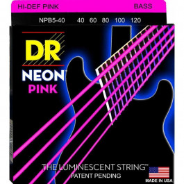 DR NPB5-40 Hi-Def Neon Pink K3 Coated Light Bass Guitar 5 Strings 40/120