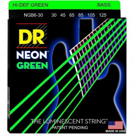   DR Струны для бас-гитары  NGB6-30 Hi-Def Neon Green K3 Coated Medium Bass Guitar 6 strings 30/125