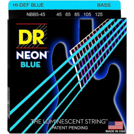 DR Струны для бас-гитары  NBB5-45 Hi-Def Neon Blue K3 Coated Medium Bass Guitar 5 Strings 45/125