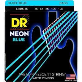   DR Струны для бас-гитары  NBB5-45 Hi-Def Neon Blue K3 Coated Medium Bass Guitar 5 Strings 45/125