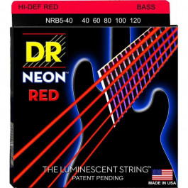 DR NRB5-40 Hi-Def Neon Red K3 Coated Light Bass Guitar 5 Strings 40/120