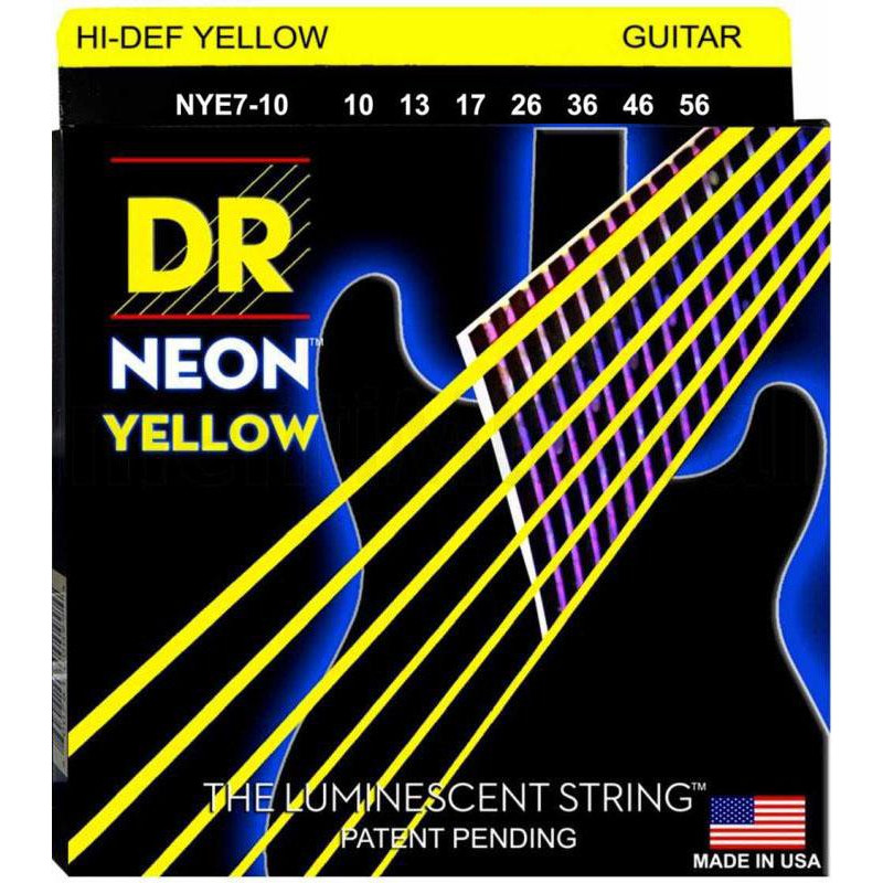 DR NYE7-10 Hi-Def Neon Yellow K3 Coated Medium 7-String Electric Guitar 10/56 - зображення 1