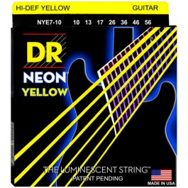 DR NYE7-10 Hi-Def Neon Yellow K3 Coated Medium 7-String Electric Guitar 10/56