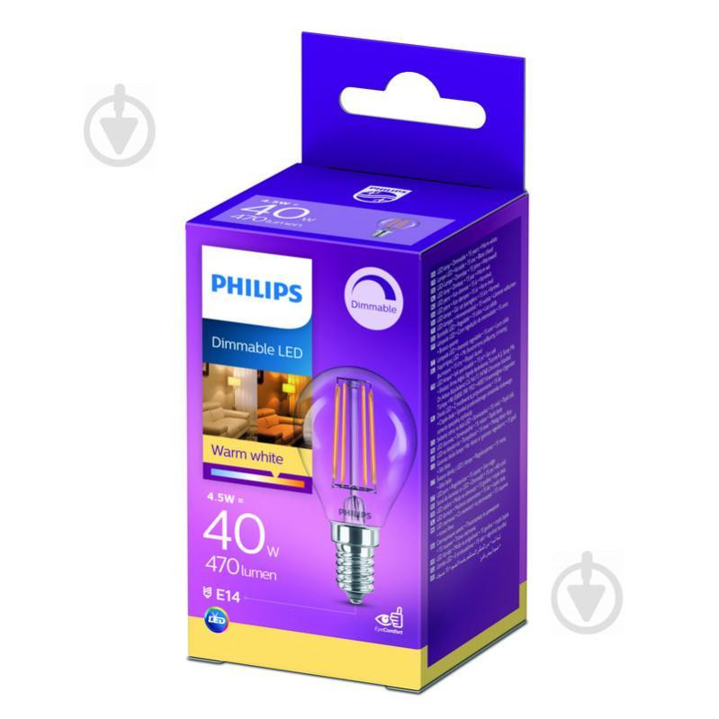 Philips LED FIL DIM P45 4,5 Вт E14 2700 К 220 В прозрачная 929002391366 (8718699788322) - зображення 1