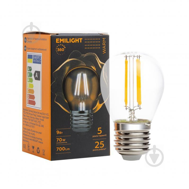 Emilight LED FIL CL G45 9 Вт E27 3000 К 220 В прозрачная (6983850558560) - зображення 1