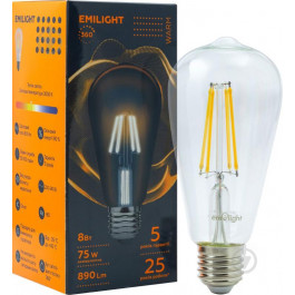 Emilight LED FIL ST64 8 Вт E27 3000 К 220 В прозрачная