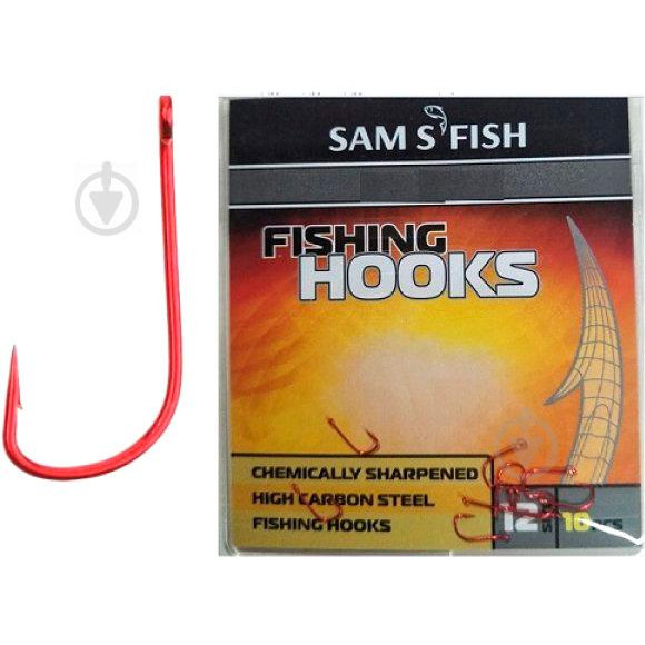 Sam's Fish Fishing Hooks Red №04 / 10pcs - зображення 1