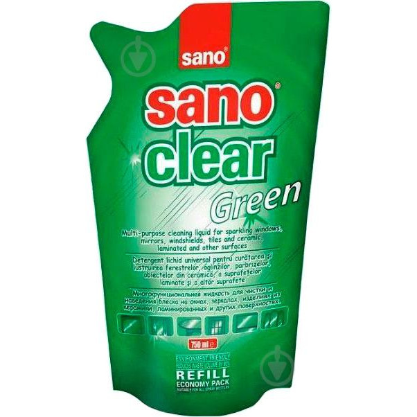 Sano Средство моющее для стекла и зеркал  запаска Clear Green 0,75л (7290002990574,7290102990573) - зображення 1