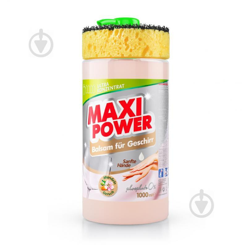 Maxi Power Средство для ручного мытья посуды миндаль бальзам + губка DS7645 1 л - зображення 1