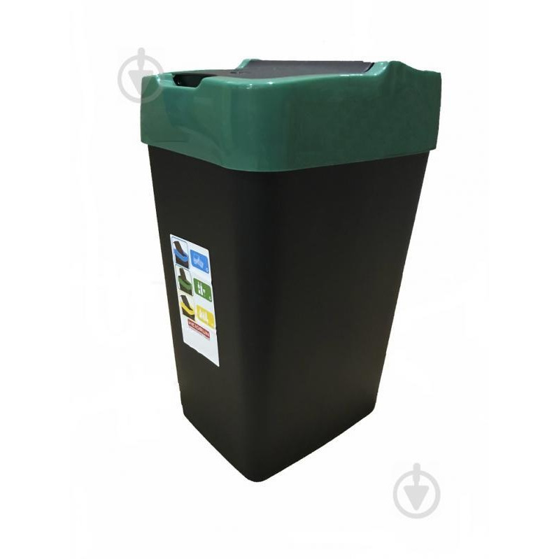 Heidrun Бак для мусора с крышкой Push & Up 18 л черный с салатовым 1341 - зображення 1