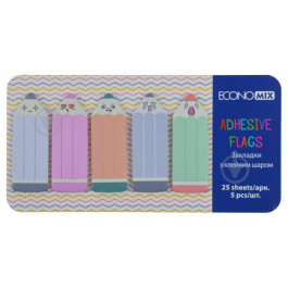 ECONOMIX Стикер-закладка 18х50 мм Fun Pencils 125 шт. бумажные 5 цветов ассорти