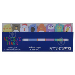 ECONOMIX Стикер-закладка 15х48 мм Fun Birds 120 шт. бумажные 8 цветов ассорти