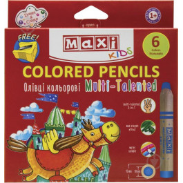 Maxi Карандаши цветные Multi-Talented 3 в 1 6 шт. с точилкой MX15171