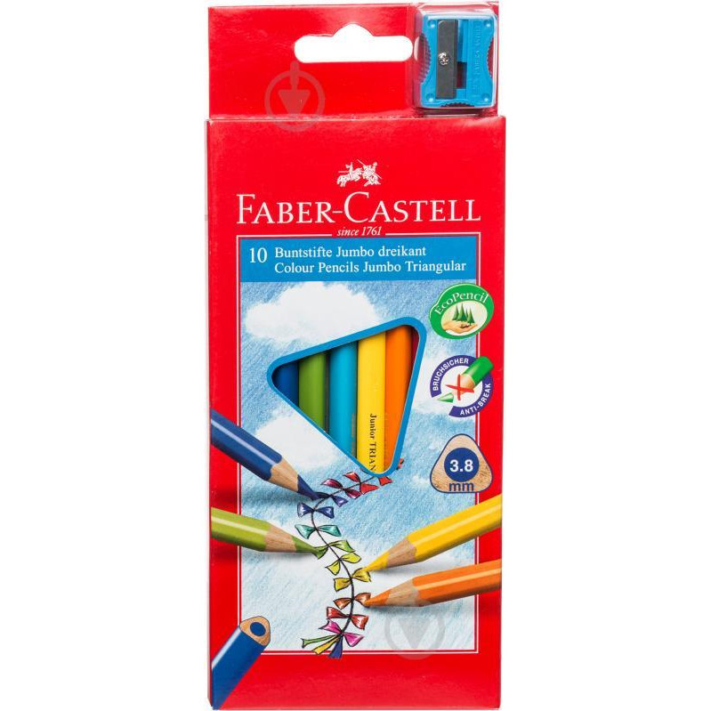 Faber-Castell Карандаши цветные 10 шт. Jumbo с точилкой 116510 Faber Castell - зображення 1