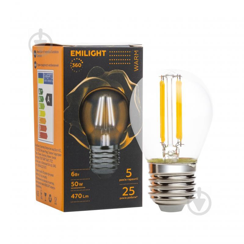 Emilight LED FIL CL Промо G45 6 Вт E27 3000 К 220 В прозрачная (6983850558539) - зображення 1