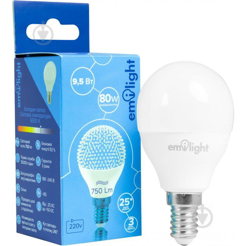 Emilight LED 9,5 Вт G45 матовая E14 220 В 6500 К (6983850557969) - зображення 1