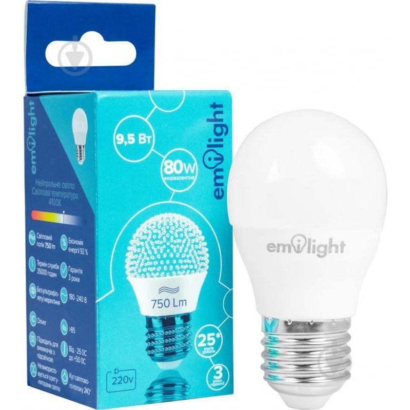 Emilight LED 9,5 Вт G45 матовая E27 220 В 4100 К (6983850557976) - зображення 1