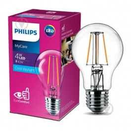 Philips LED Classic 4W A60 прозрачная E27 220V 6500K (8718699623111)