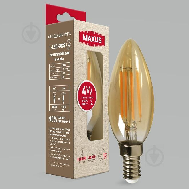 MAXUS LED Filament Amber C37 4W E14 2200K 220V (1-LED-7037) - зображення 1