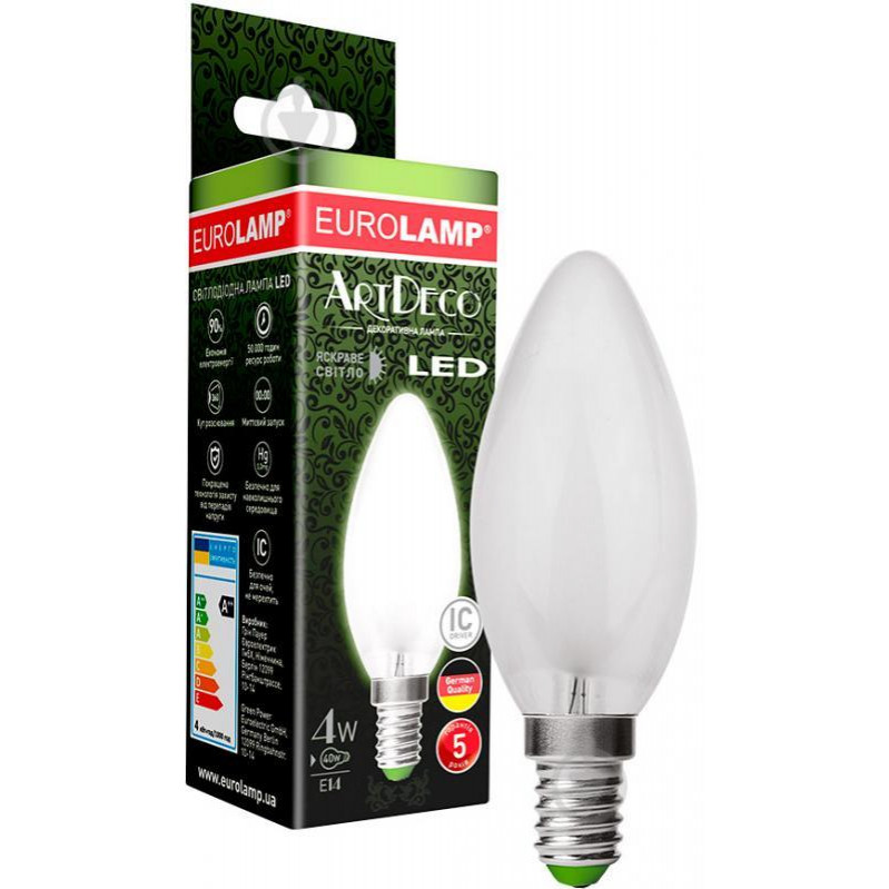 EUROLAMP LED ArtDeco свеча 4W E14 4000K филамент матовая (LED-CLF-04144(deco)) - зображення 1