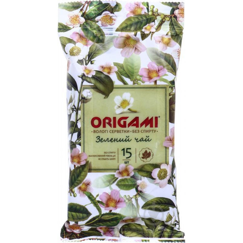 Origami Вологі серветки  зелений чай 15 шт. - зображення 1