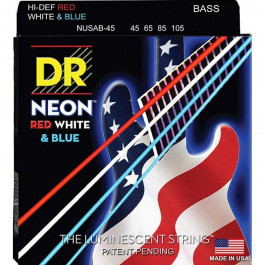 DR NUSAB-45 Hi-Def Neon Red White & Blue K3 Coated Medium Bass Guitar 4 Strings 45/105