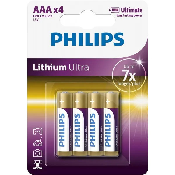 Philips AAA bat Alkaline 4шт Lithium Ultra (FR03LB4A/10) - зображення 1