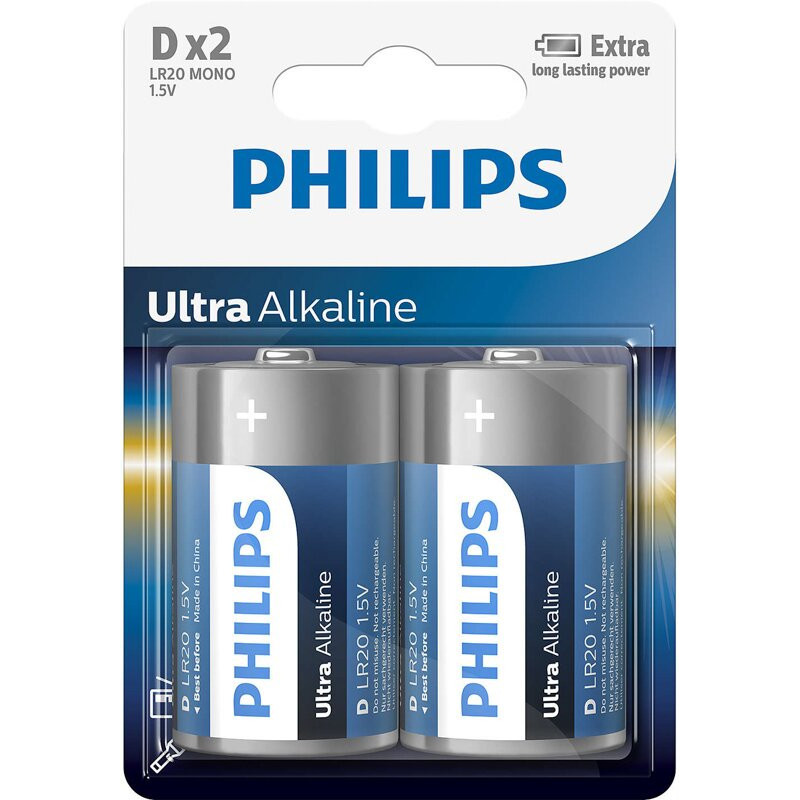 Philips D bat Alkaline 2шт Ultra Alkaline (LR20E2B/10) - зображення 1