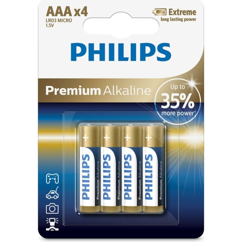 Philips AAA bat Alkaline 4шт Premium Alkaline (LR03M4B/10) - зображення 1