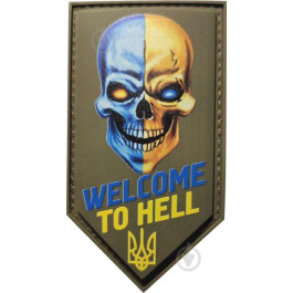 АРТ ІДЕЯ Шеврон АРТ ІДЕЯ Патч "Череп.Welcome to hell", ПВХ с липучкой, голубовато-желтый на оливковом фоне, р