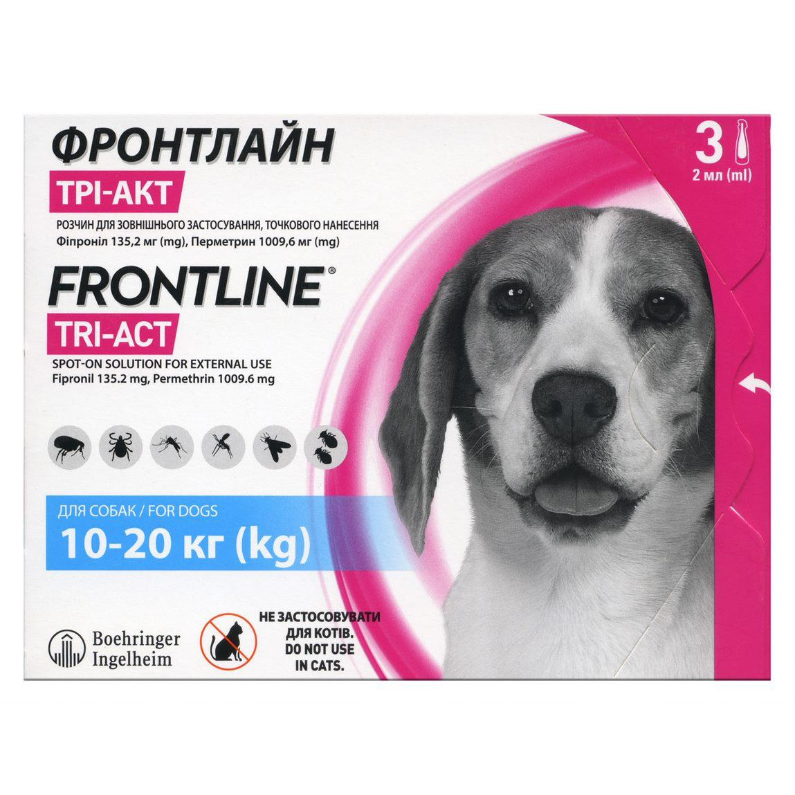 Frontline TRI-ACT капли от блох, клещей и комаров для собак от 10 до 20 кг 1 пипетка (57925) - зображення 1