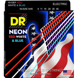 DR NUSAE-9/46 Hi-Def Neon Red White & Blue K3 Coated Light Electric Guitar Strings 9/46