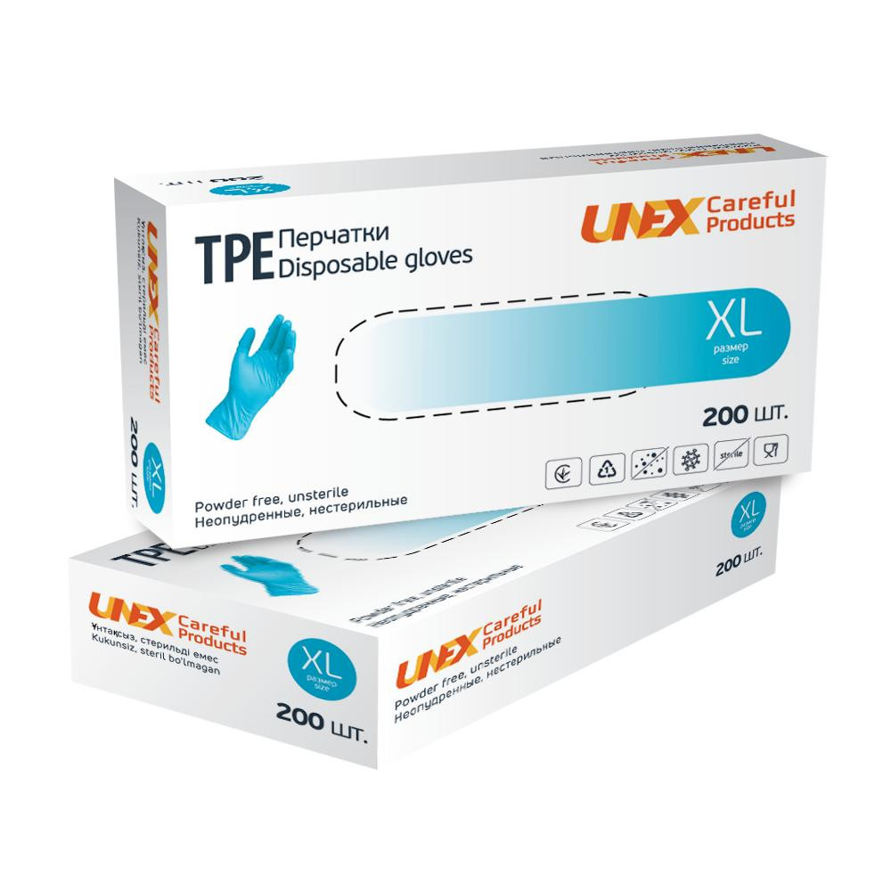 Unex Medical Products Перчатки одноразовые ТРЕ Unex неопудренные голубые XL 200 шт - зображення 1