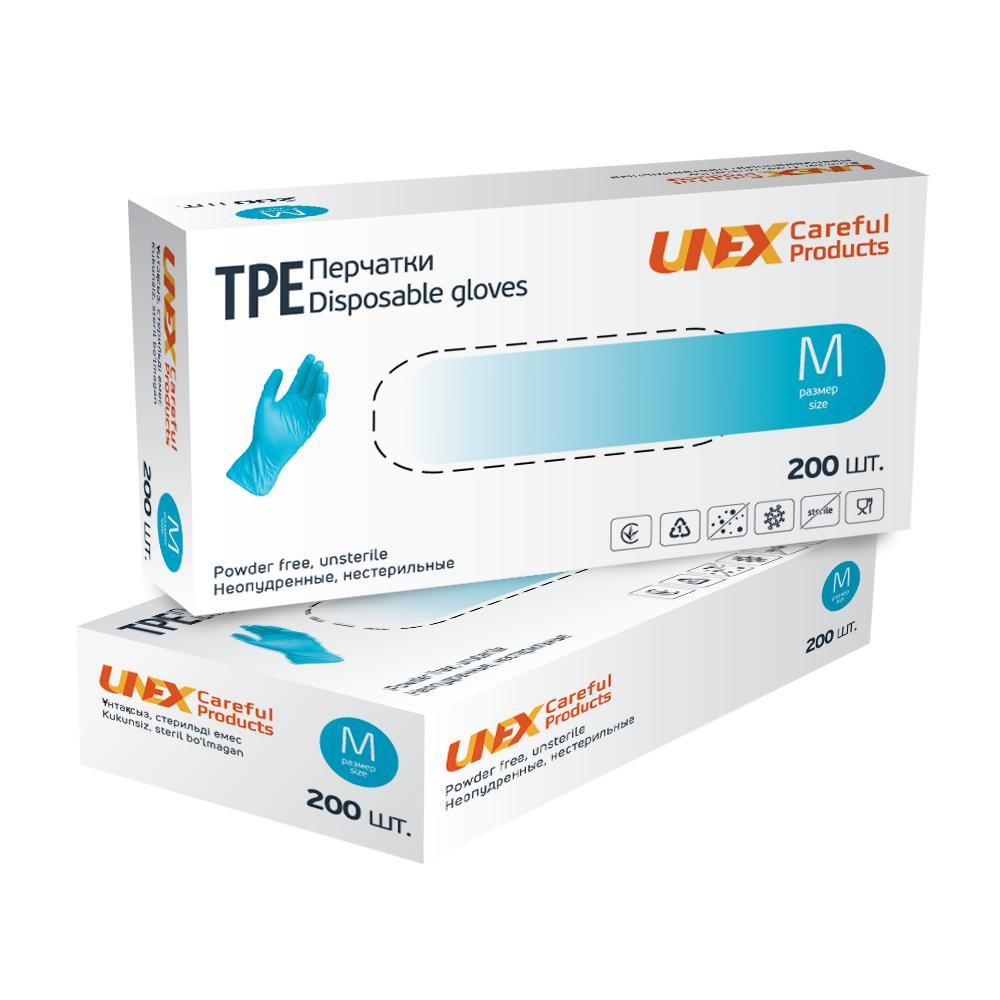 Unex Medical Products Перчатки одноразовые ТРЕ Unex неопудренные голубые M 200 шт - зображення 1
