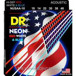 DR NUSAA-10 Hi-Def Neon Red White & Blue Acoustic Guitar Strings Extra Light 10/48
