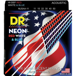 DR NUSAA-11 Def Neon Red White & Blue Acoustic Guitar Strings 11/50