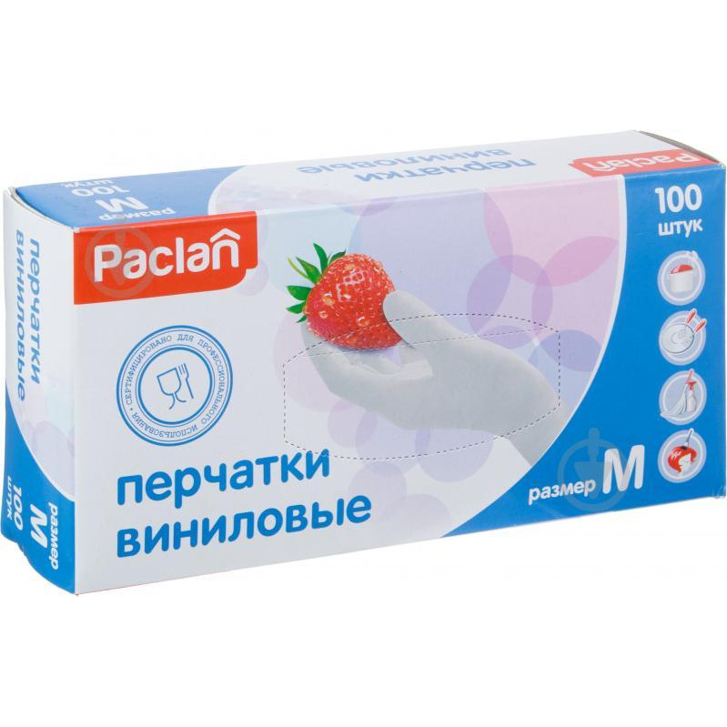 Paclan Рукавички вінілові р.М 100шт х10 (4610015980141) - зображення 1