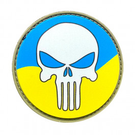 Olen Шеврон круглый - флаг Украины - Каратель (белый череп) ПВХ (01.005.01)