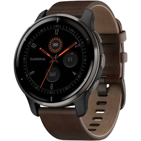 Garmin Venu 2 Plus Slate S. Steel Bezel W. Slate Case And B. Leather Band (010-02496-15) - зображення 1