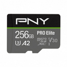 PNY 256 GB microSDXC UHS-I U3 V30 A2 PRO Elite + SD Adapter P-SDU256V32100PRO-GE