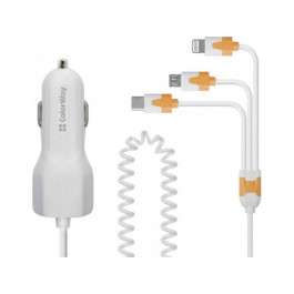 ColorWay microUSB + Type-C + Lightning USB 3.1 A White (CW-CHA006-WT)