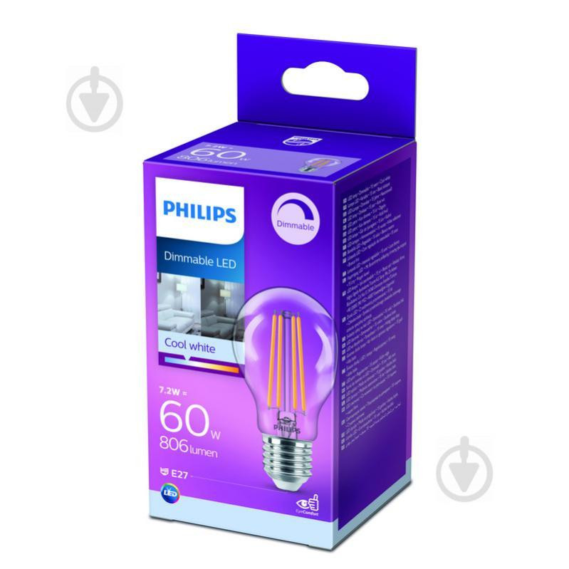 Philips LED FIL DIM A60 7,2 Вт E27 4000 К 220 В прозрачная 929002428566 (8718699788346) - зображення 1