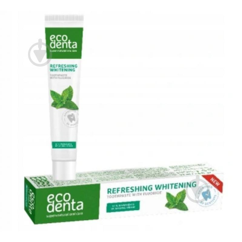 Ecodenta Зубна паста  BASIC LINE REFRESHING WHITENING освіжаюче відбілювання з олією м&#39;яти 75 мл - зображення 1